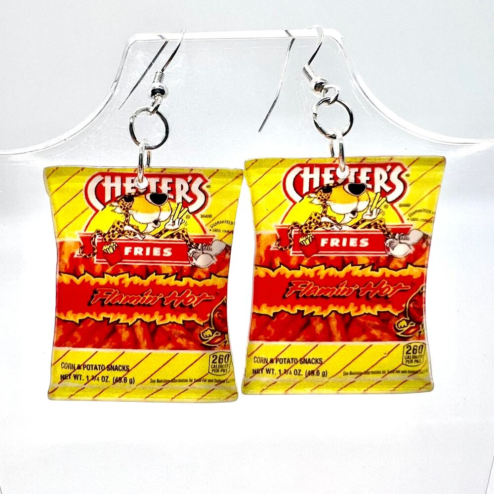 Hot Fries Chips Earrings - Snack Earrings - Hot Fry Earrings - Chips Accessories